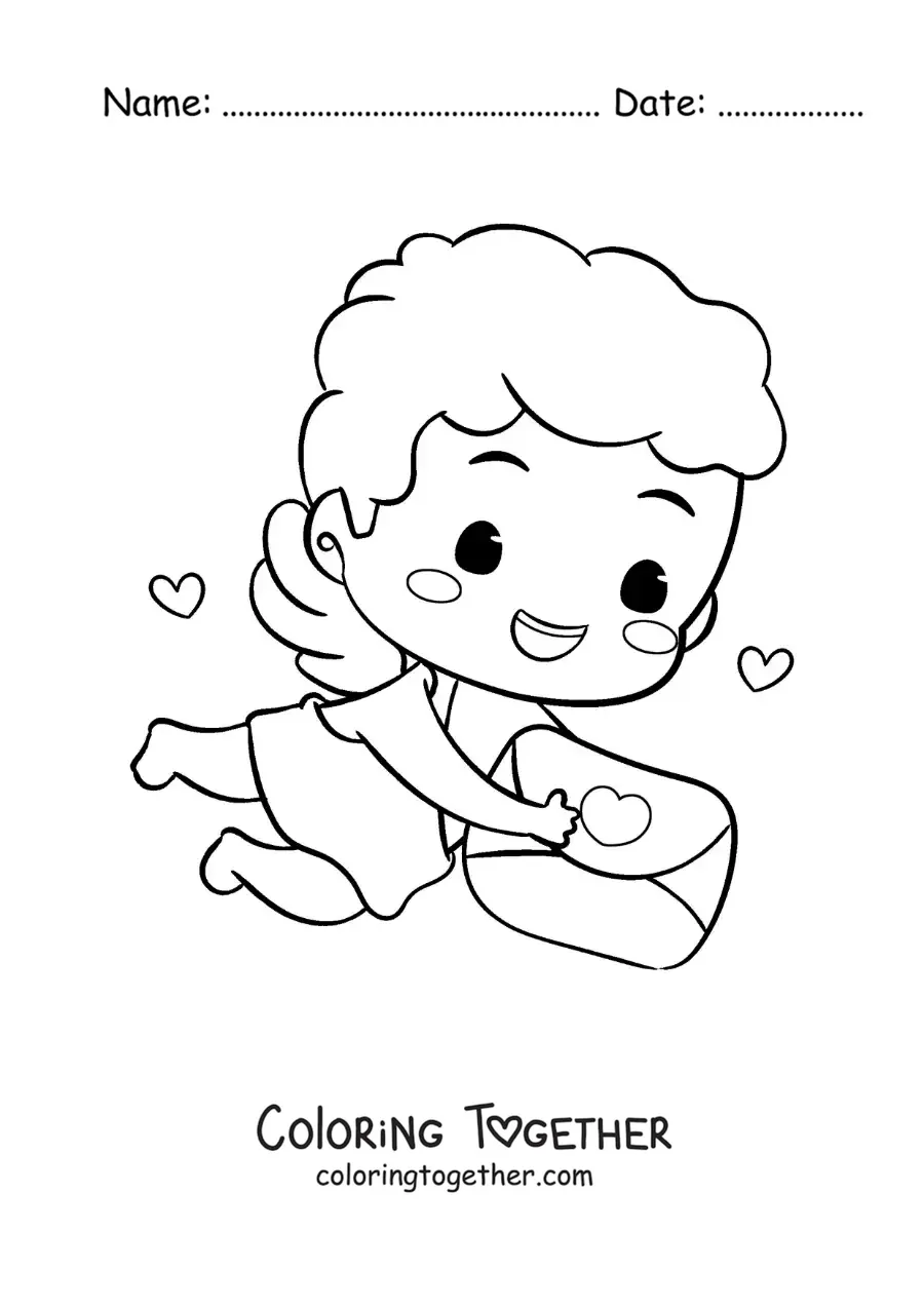 Coloring page of Cupid with a love letter