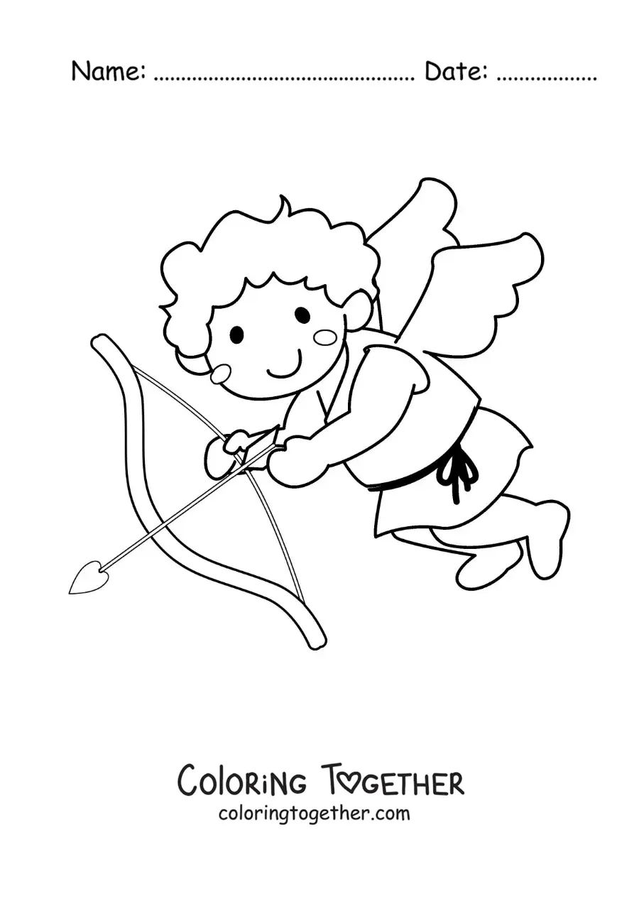 Coloring page of Cupid with a bow and an arrow