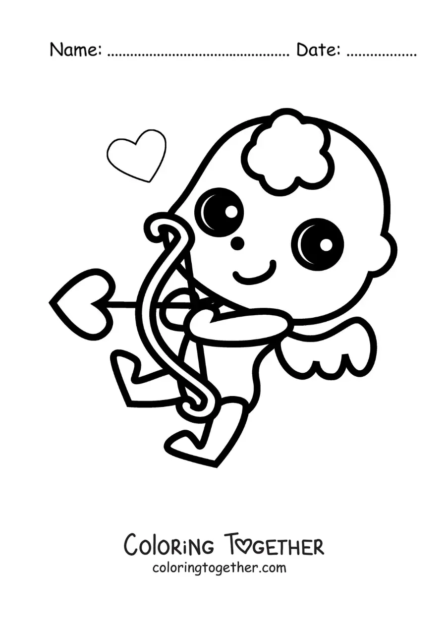 Coloring page of a baby Cupid shooting an arrow