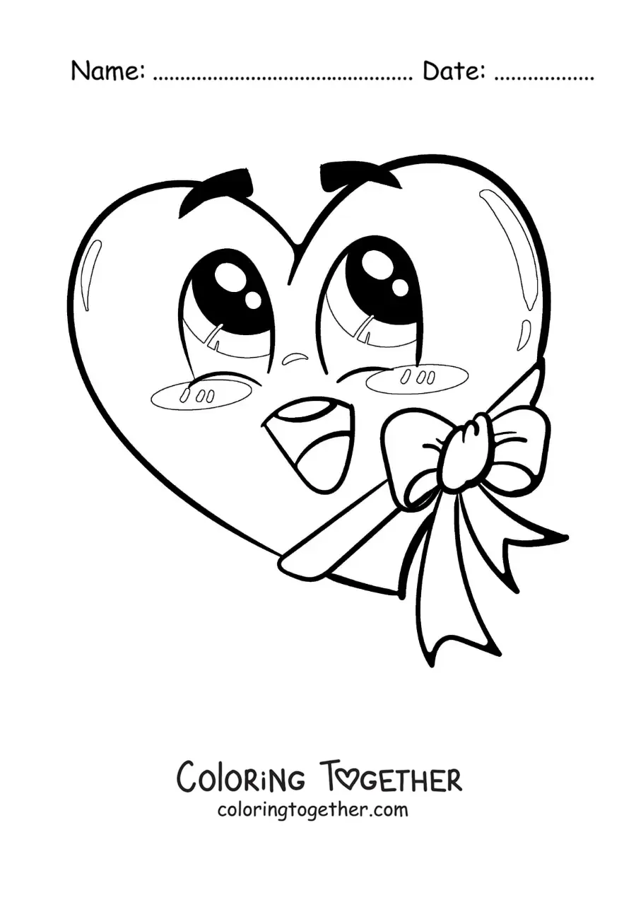 Coloring page of a big pretty animated heart