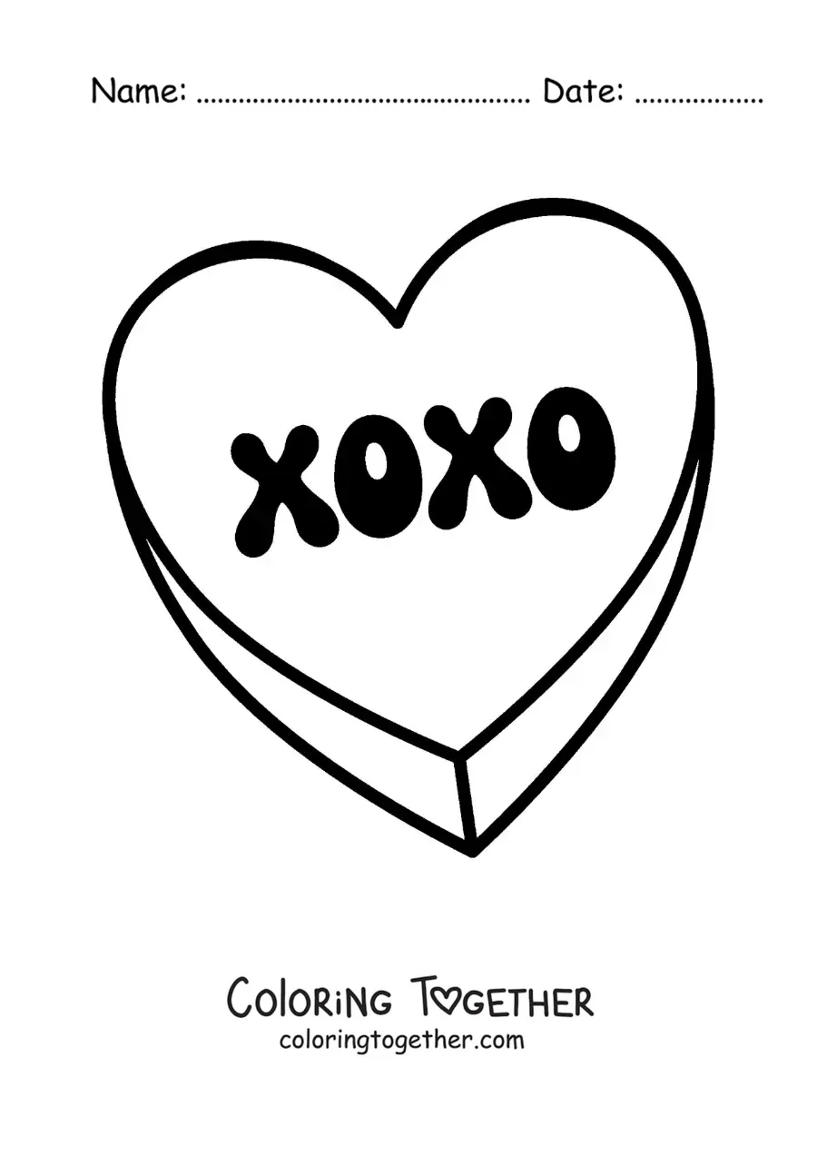 Coloring page of a xoxo heart candy