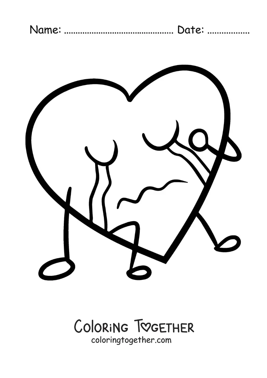 Coloring page of a sad crying heart