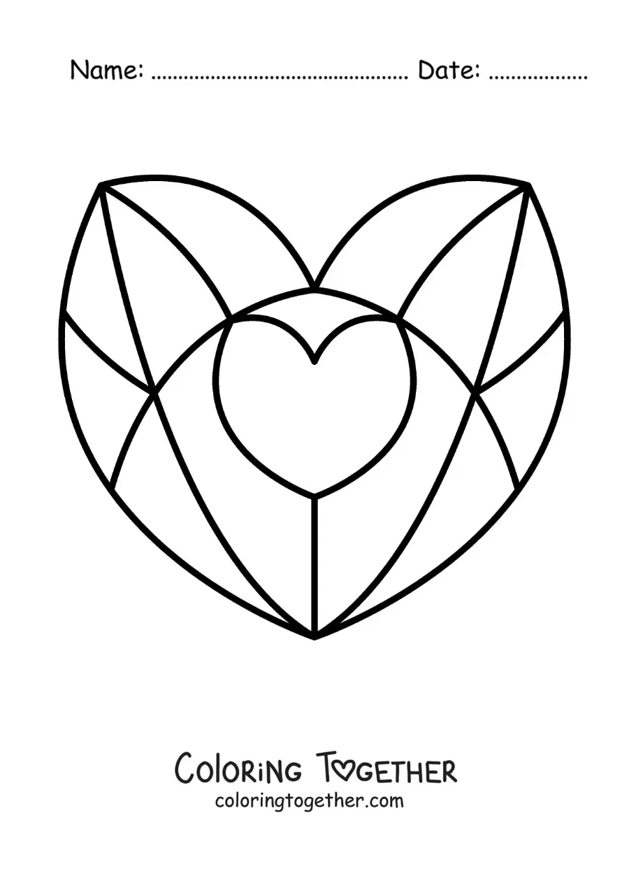 Coloring page of a big stained glass heart