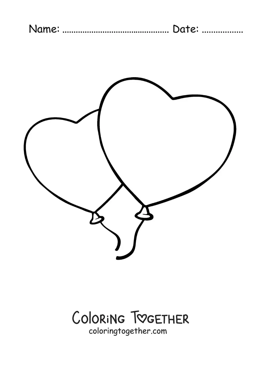 Coloring page of 2 heart balloons together