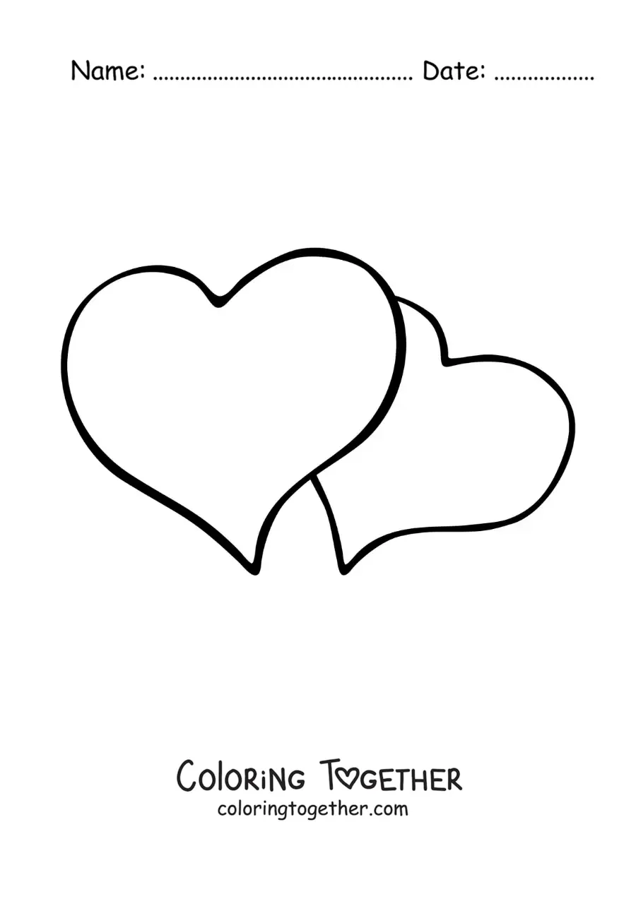 Coloring page of two big pretty hearts