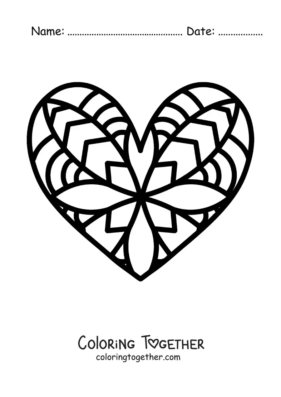 Coloring page of a heart mandala