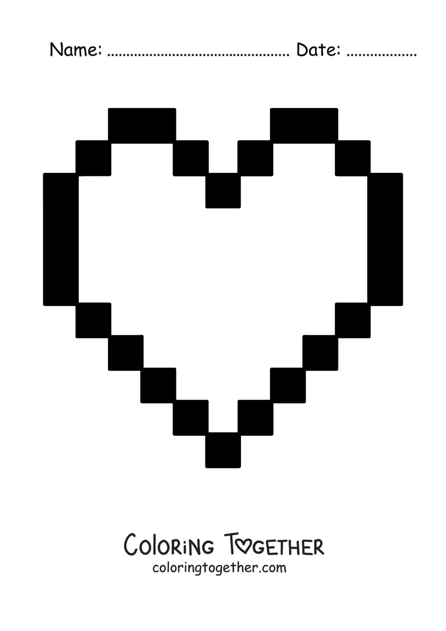 Coloring page of a pixelated heart