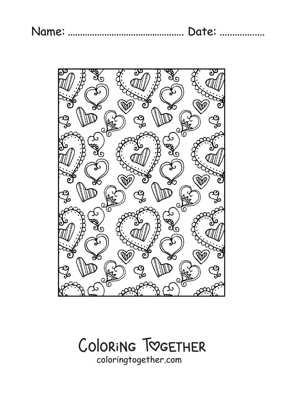 Coloring page of pretty hearts