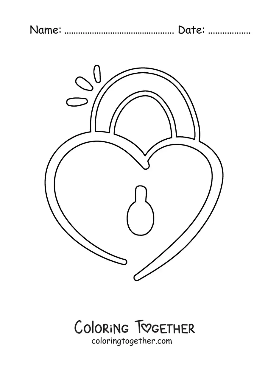 Coloring page of a simple heart-shaped padlock