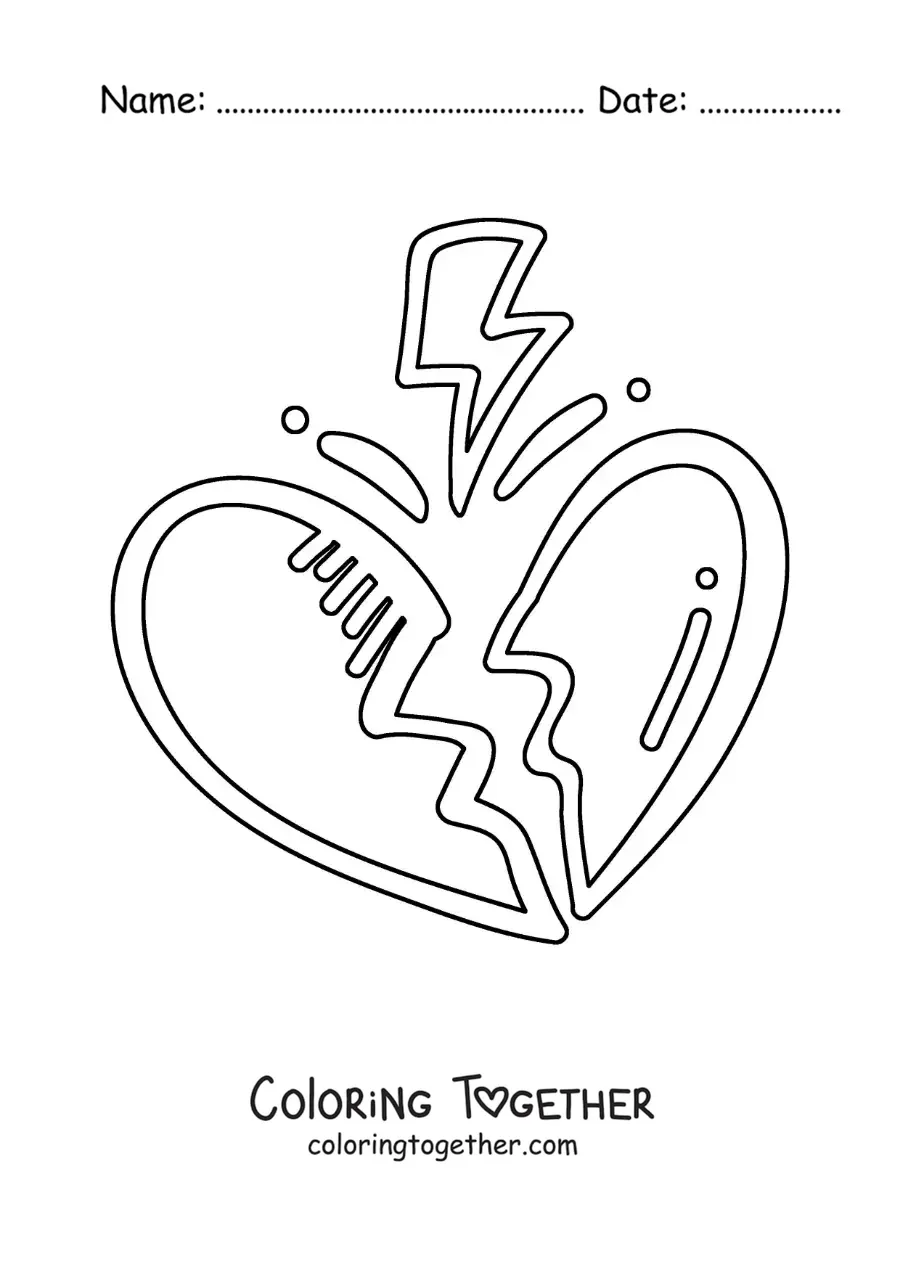 Coloring page of a simple broken heart