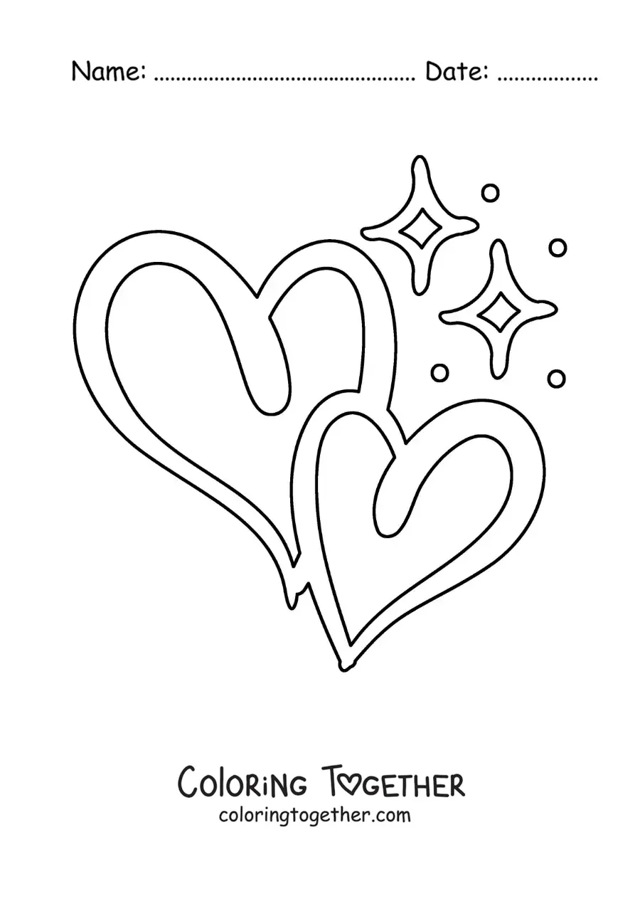 Coloring page of 2 pretty hearts together