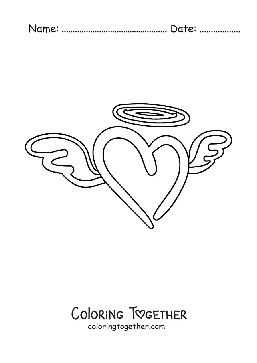 Coloring page of a simple heart with wings