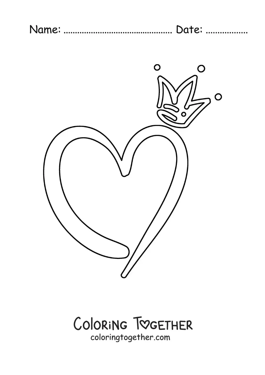 Coloring page of a big heart with a crown