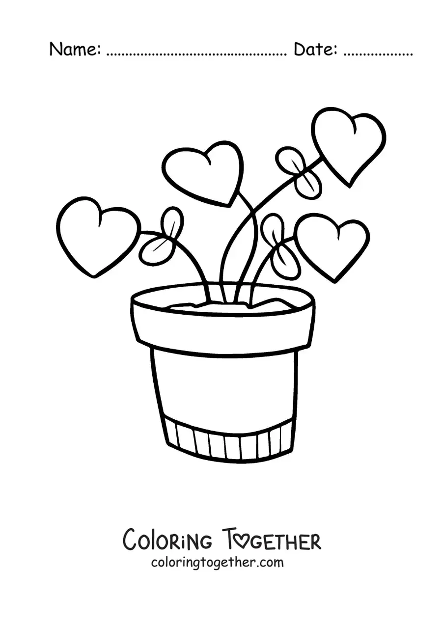 Coloring page of a plant with hearts