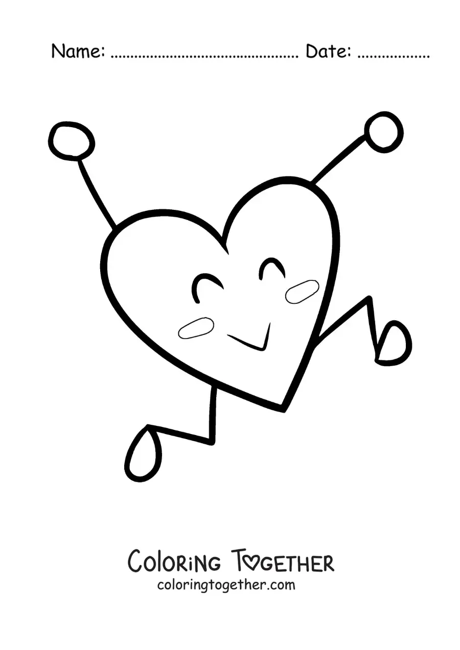 Coloring page of a happy animated heart