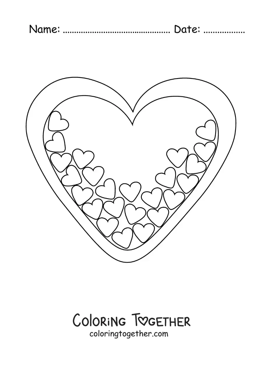 Coloring page of a big heart full of small hearts