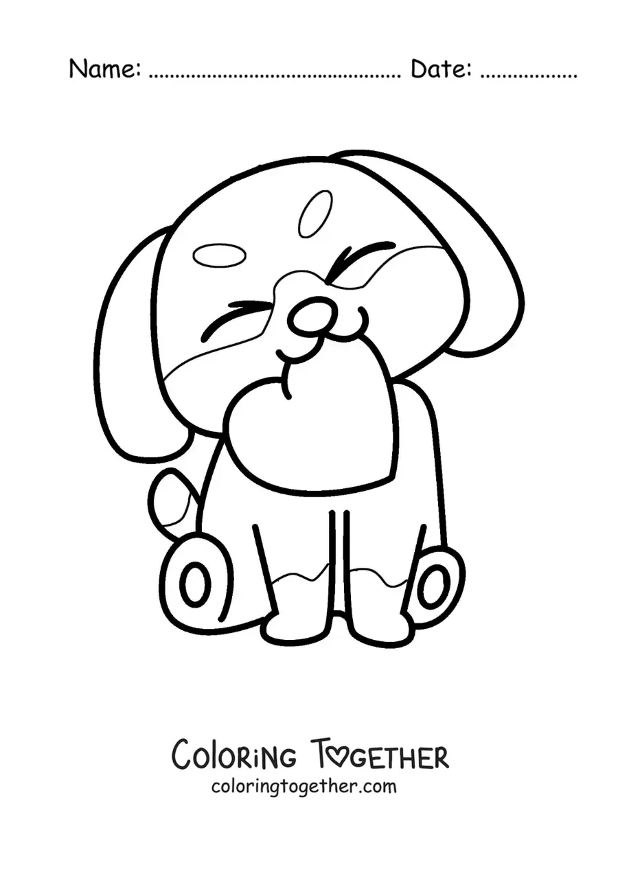 Coloring page of a sweet little dog holding a heart