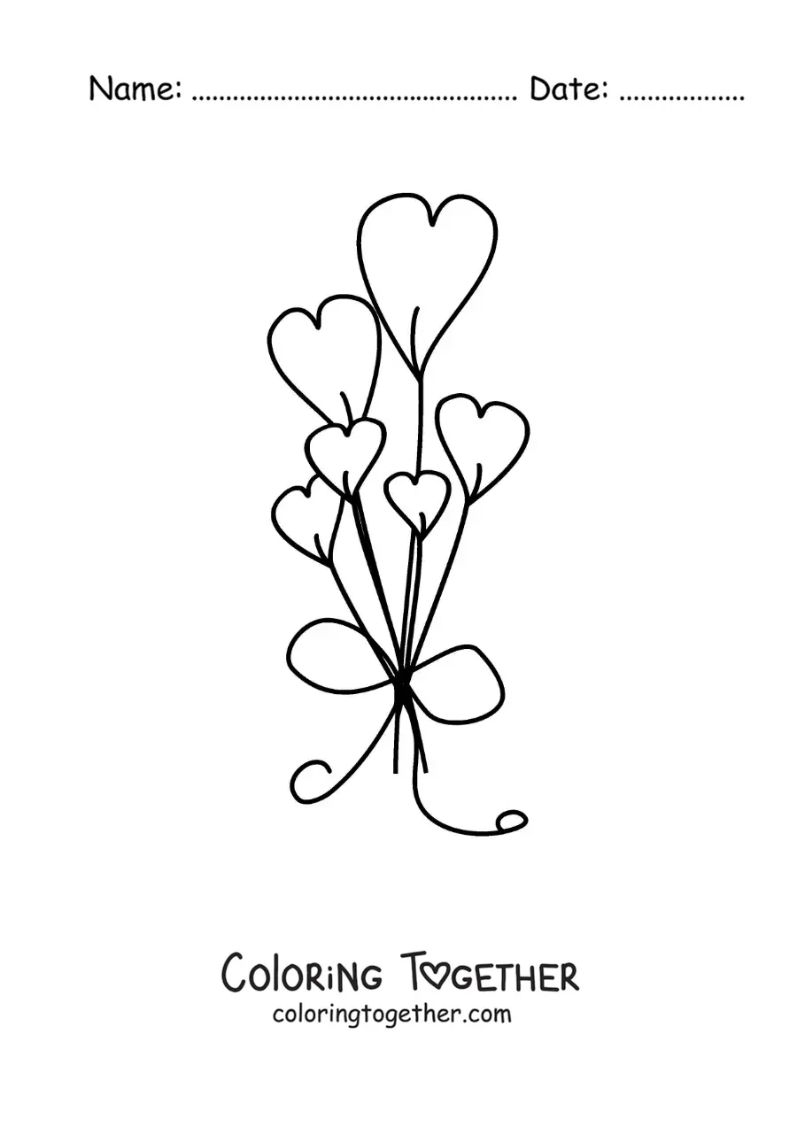 Coloring page of a bouquet of hearts