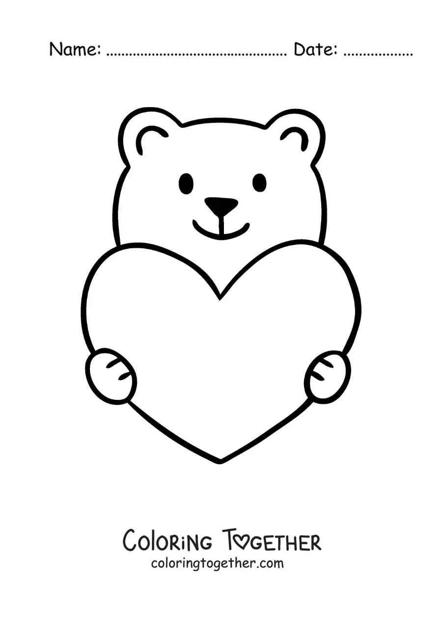 Coloring page of an animated bear with a heart