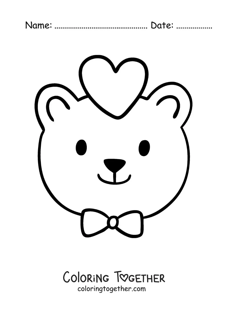 Coloring page of a bear with a heart and a bow tie