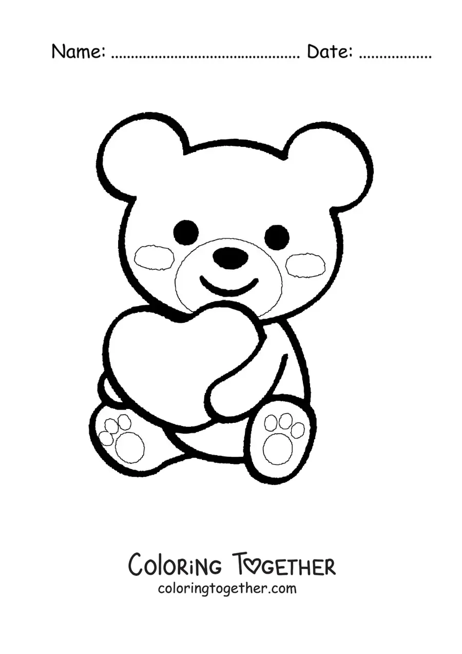 Coloring page of a big bear with a heart