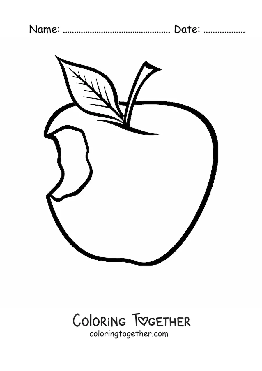 Coloring page of a bitten apple