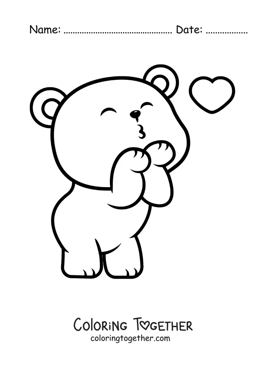 Coloring page of an animated bear blowing a kiss
