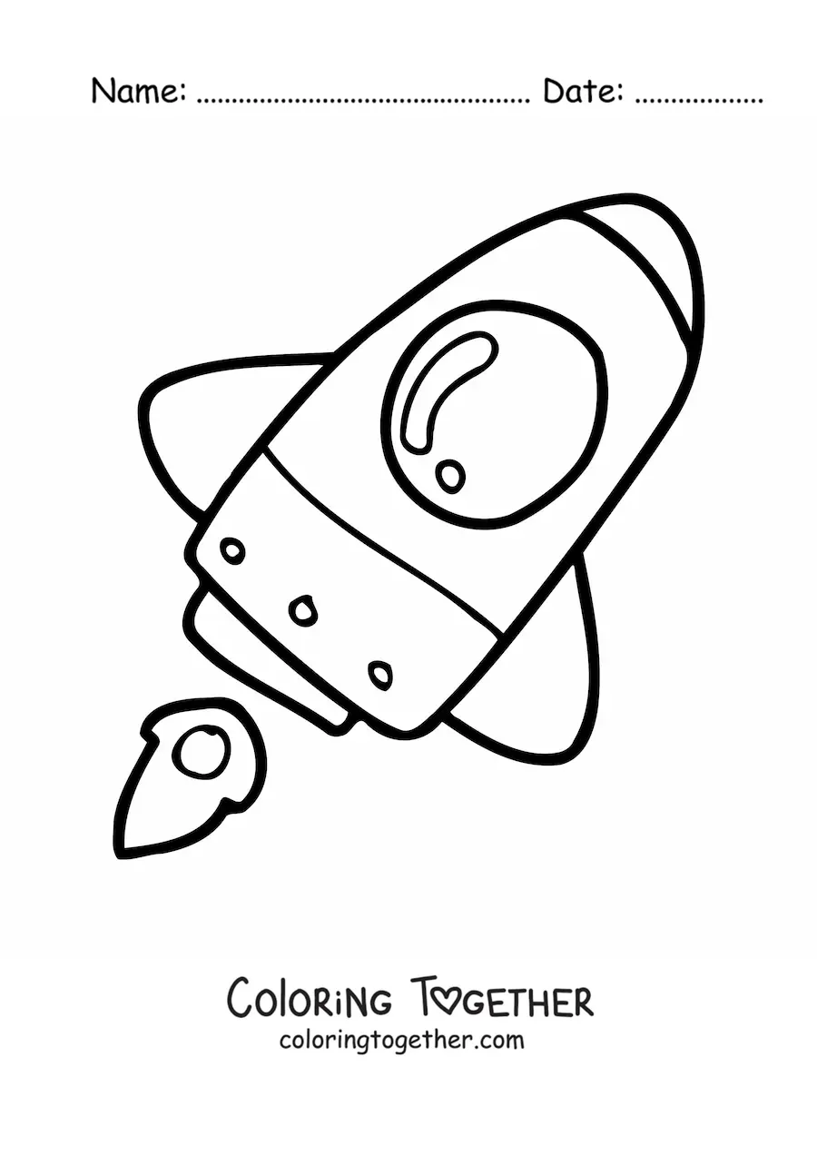 Coloring page of a space rocket flying tilted to the right