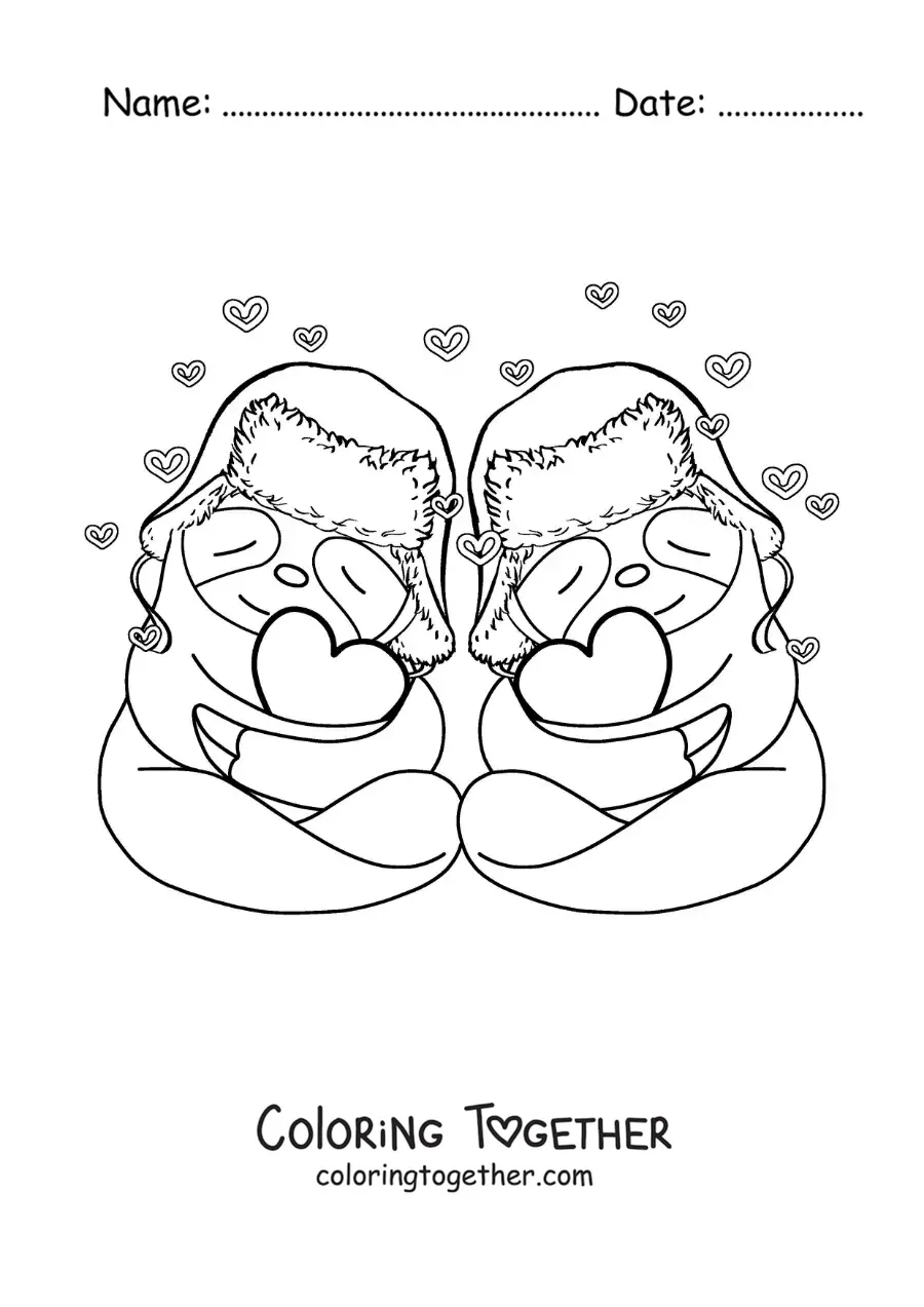 Coloring page of a pair of animated sloths in love