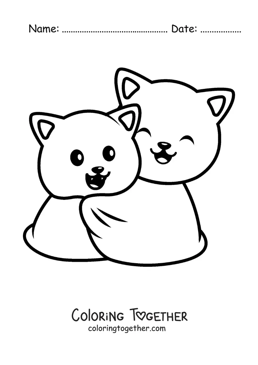 Coloring page of a pair of kittens cuddling together in a blanket