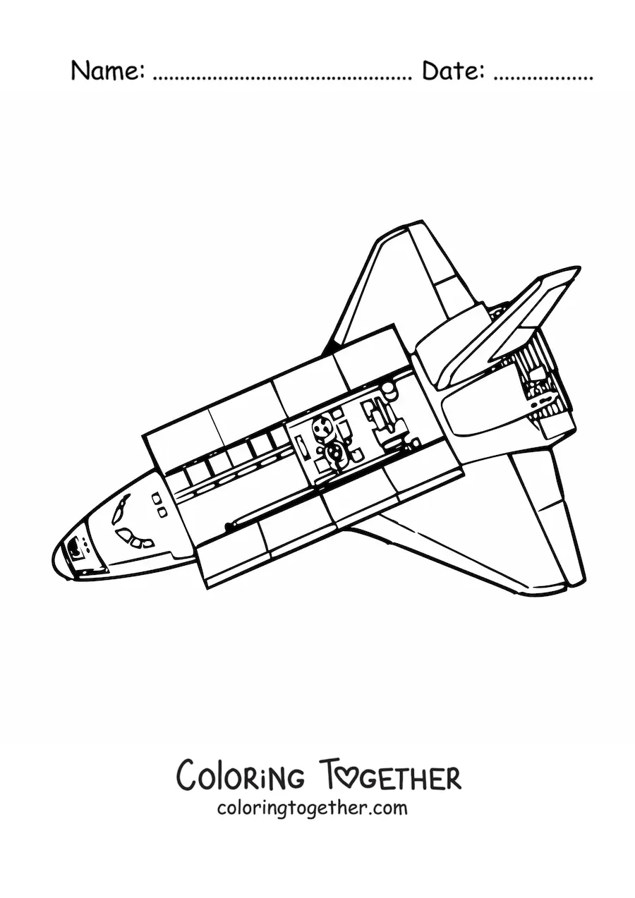 Coloring page of a realistic rocket from the inside