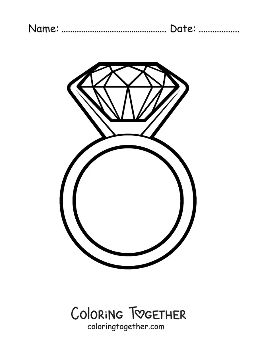 Coloring page of a big diamond ring