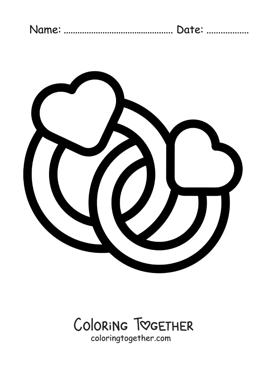 Coloring page of interlocking heart rings