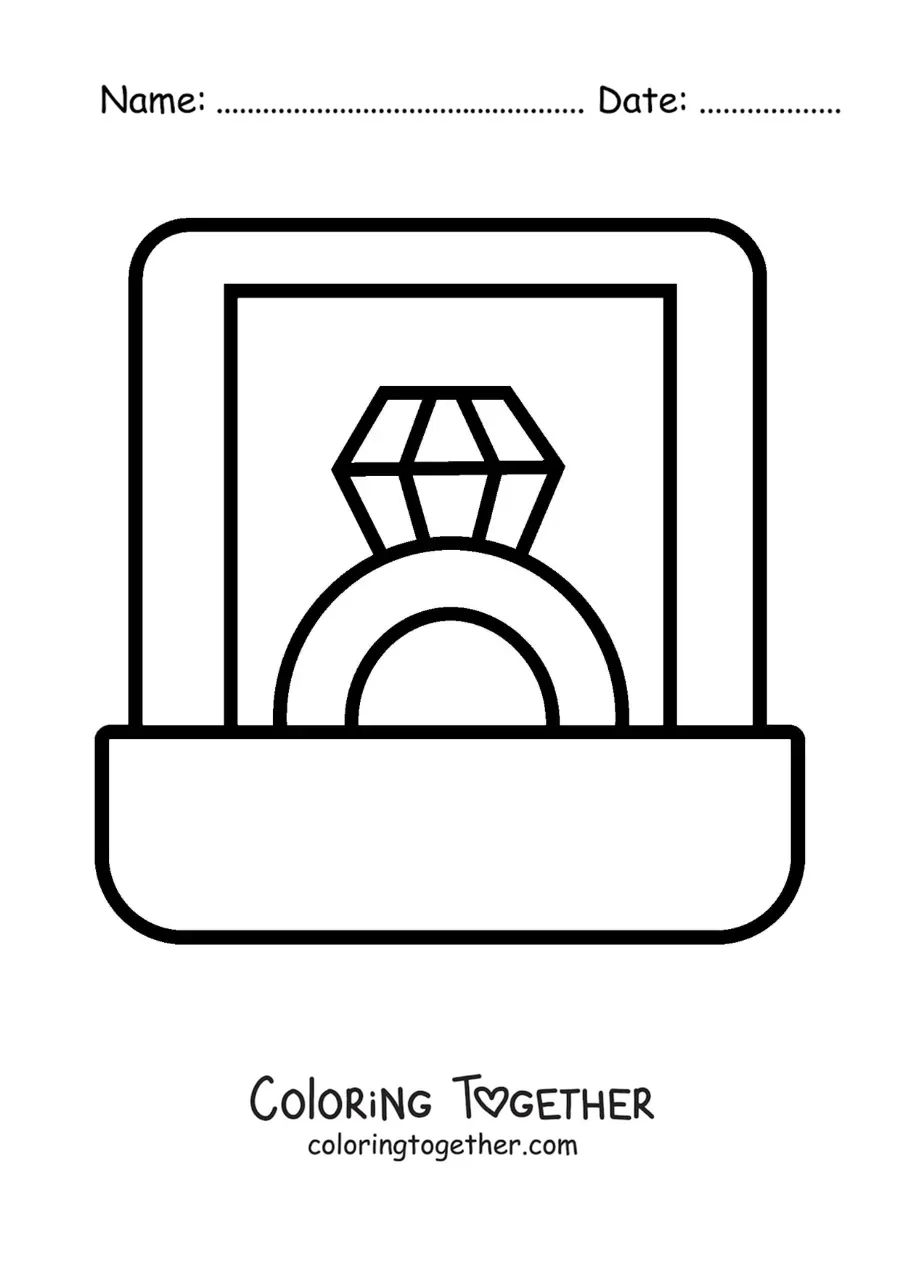 Coloring page of a diamond ring in a box