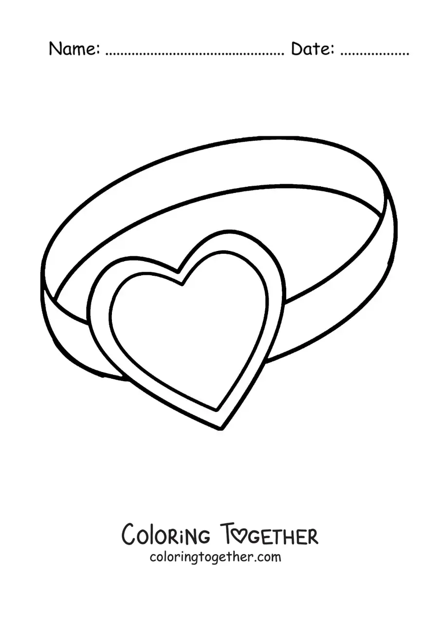 Coloring page of a heart ring