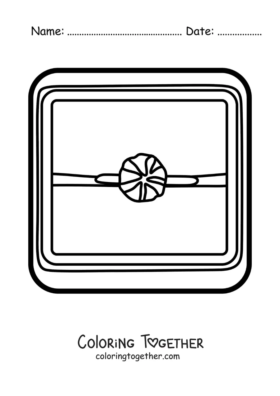 Coloring page of a box with a diamond ring