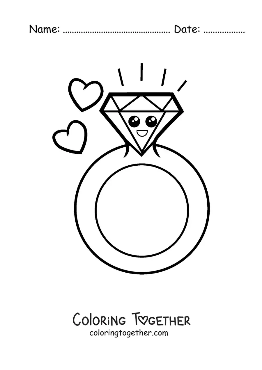 Coloring page of an animated diamond ring