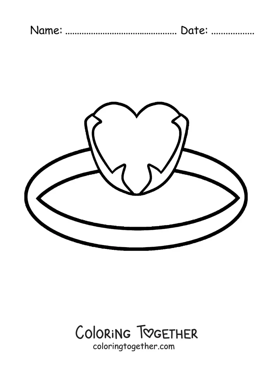 Coloring page of a big heart ring