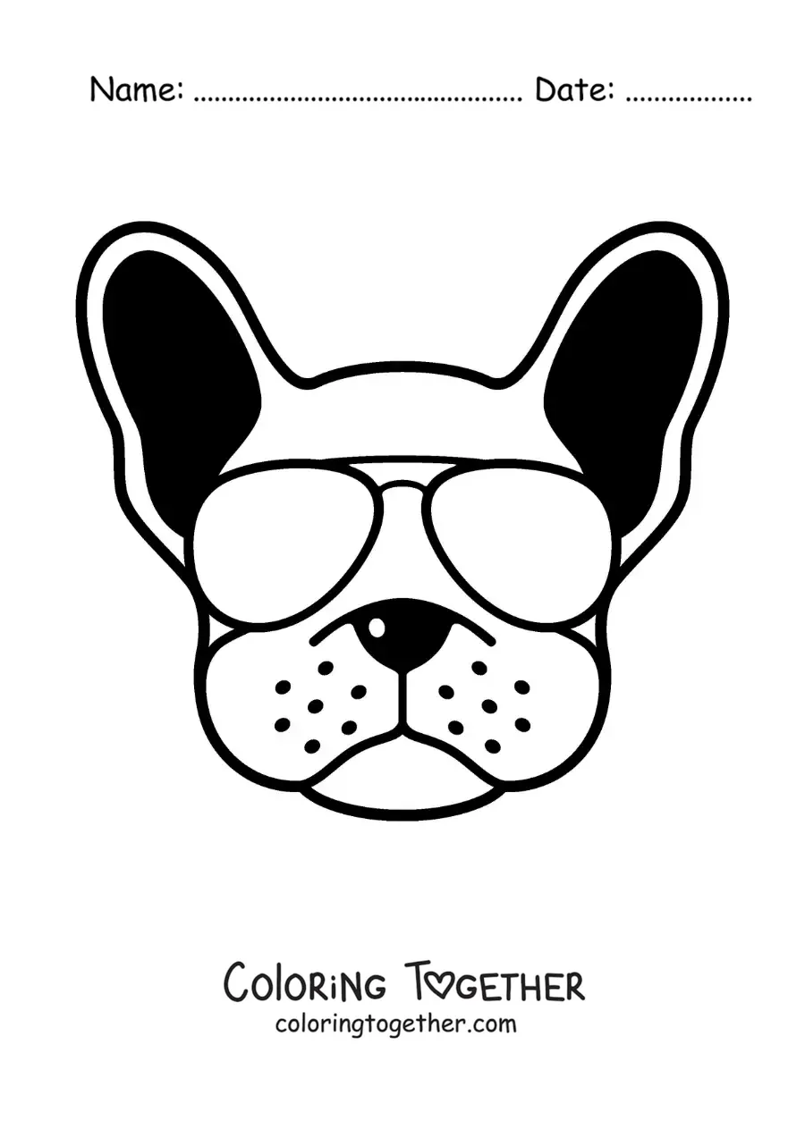 Coloring page of an animated dog with cool glasses