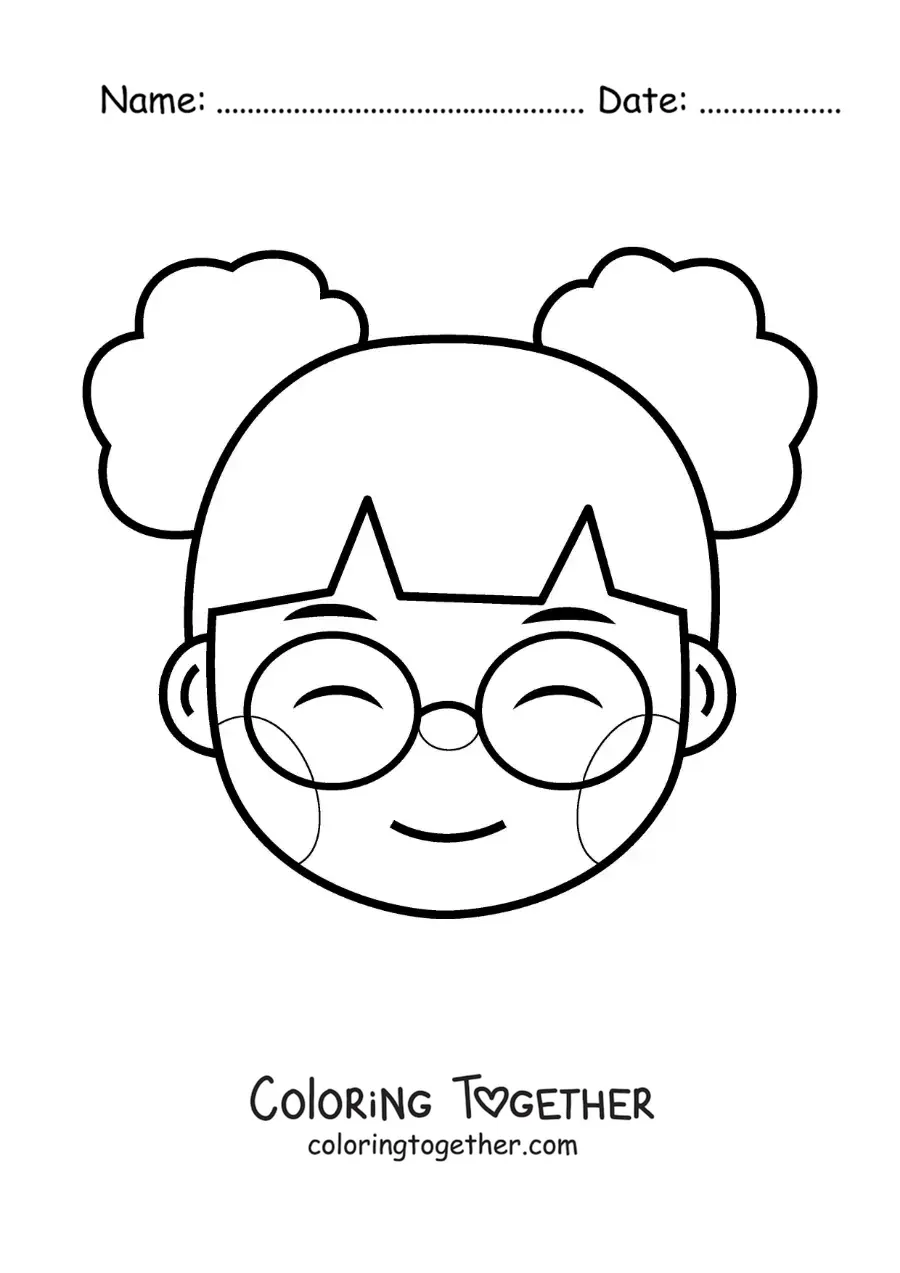 Coloring page of an animated little girl with glasses