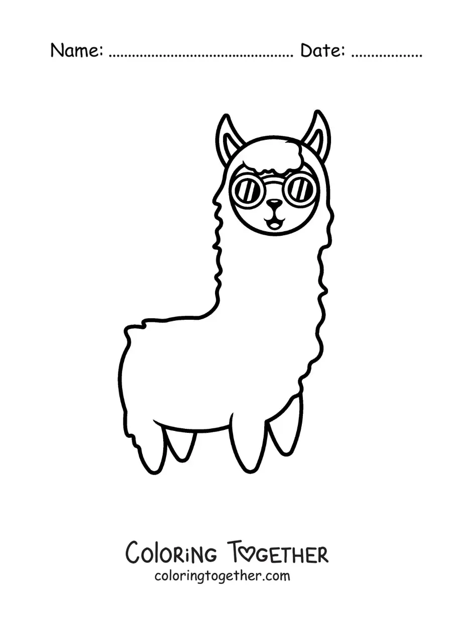 Coloring page of an animated llama with sunglasses