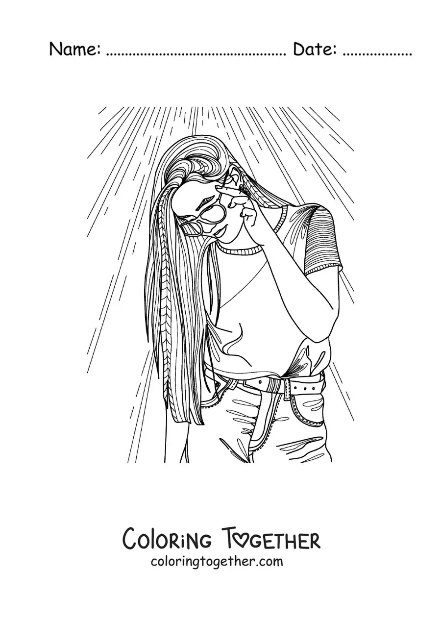Coloring page of a cute girl with sunglasses