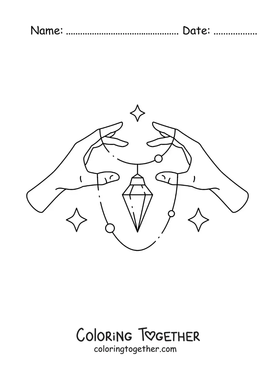 Coloring page of hands holding a necklace
