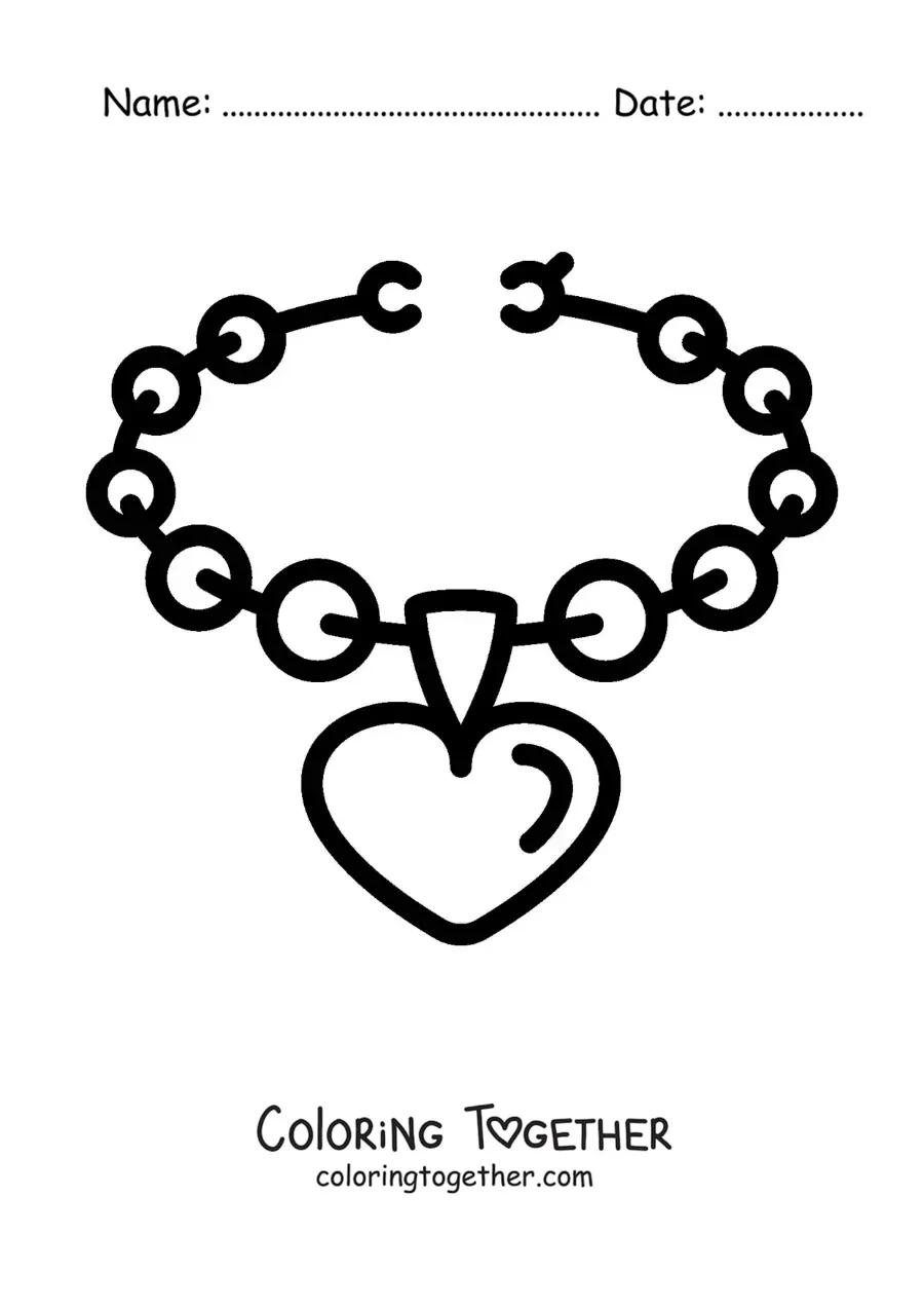 Coloring page of a heart necklace for girls