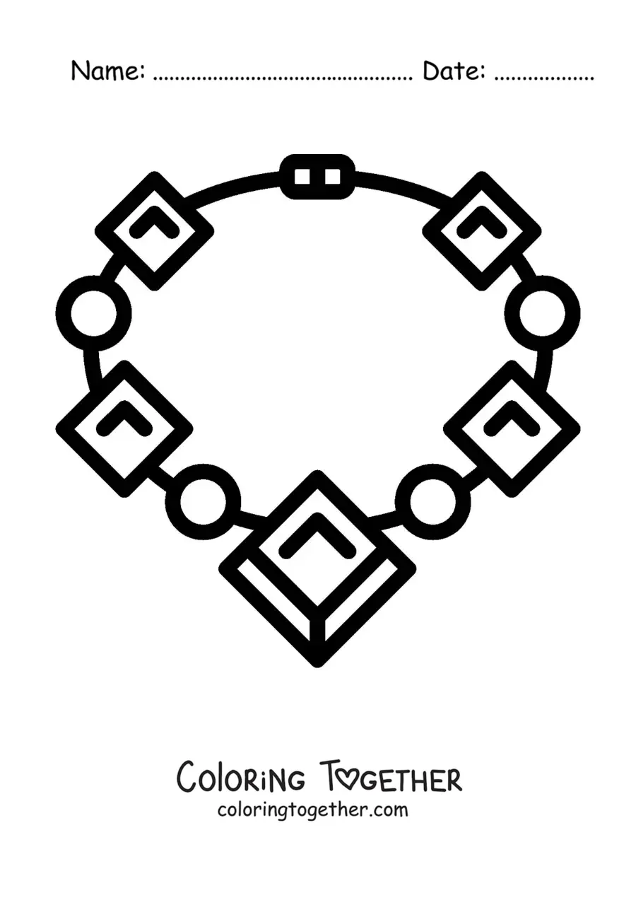 Coloring page of a necklace with precious stones