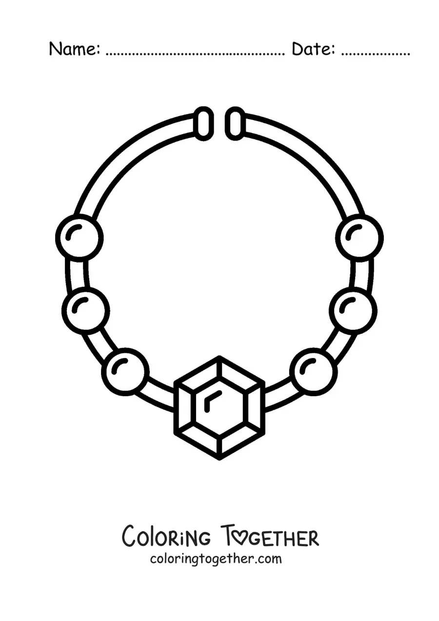 Coloring page of a necklace with a diamond
