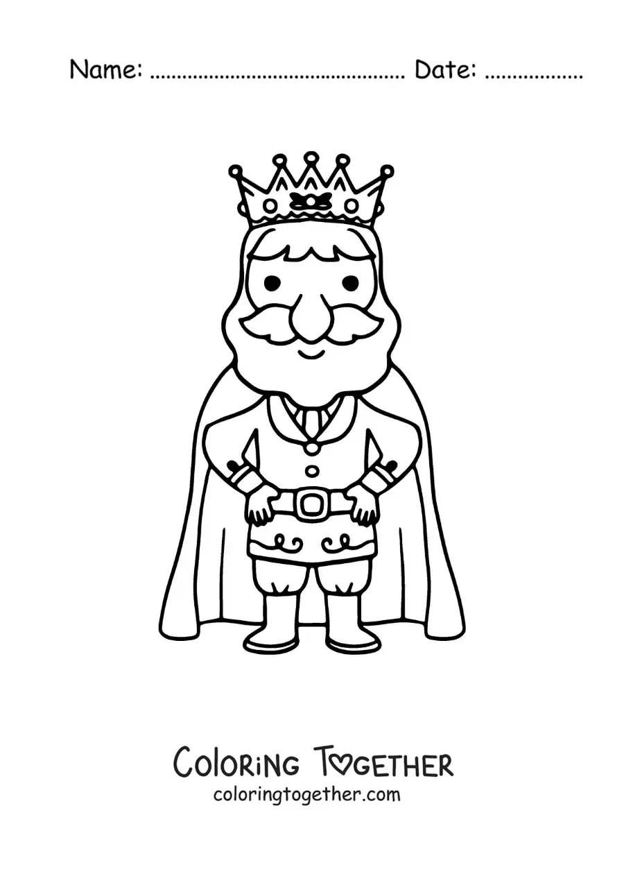 Coloring page of an animated king with his crown