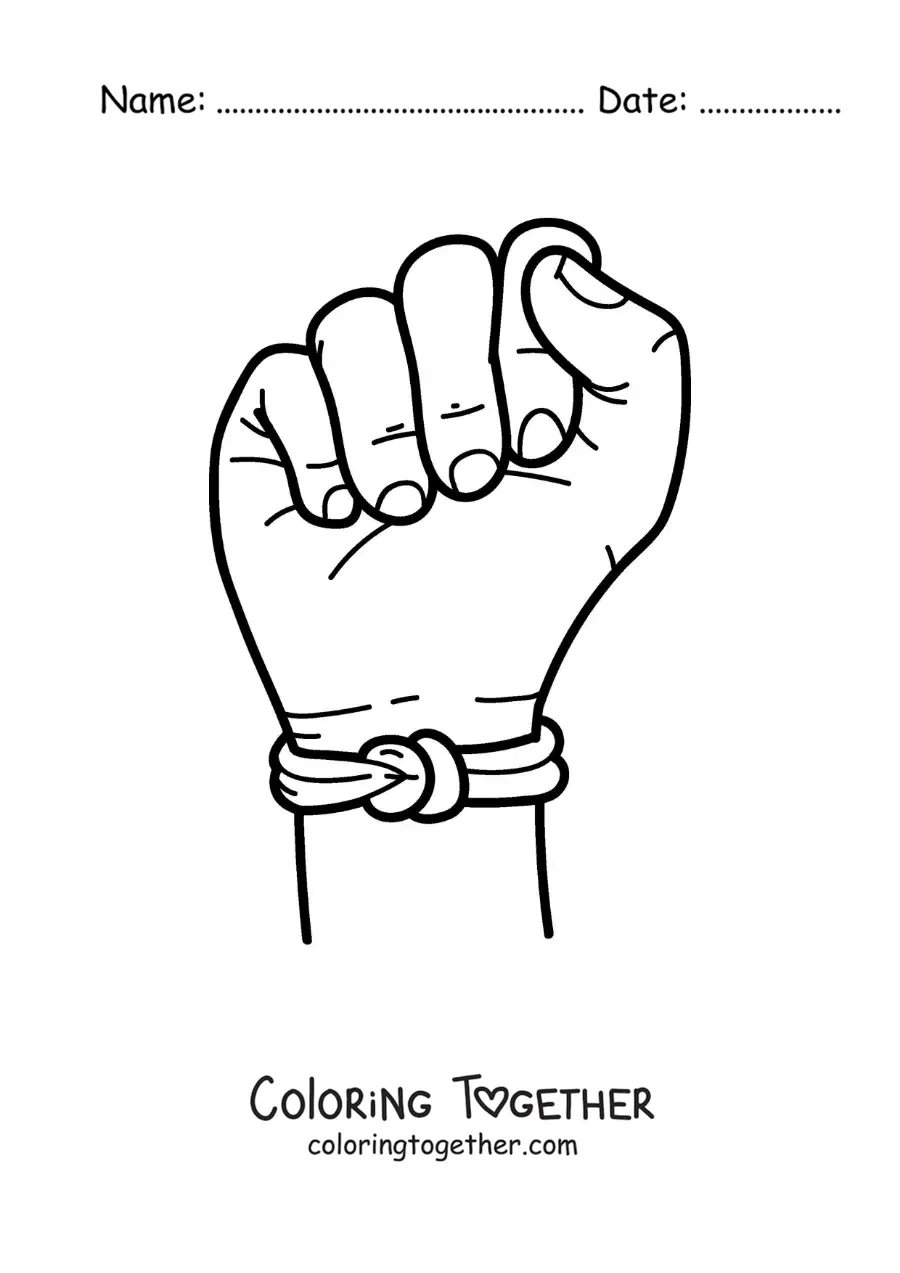 Coloring page of a hand with a string bracelet