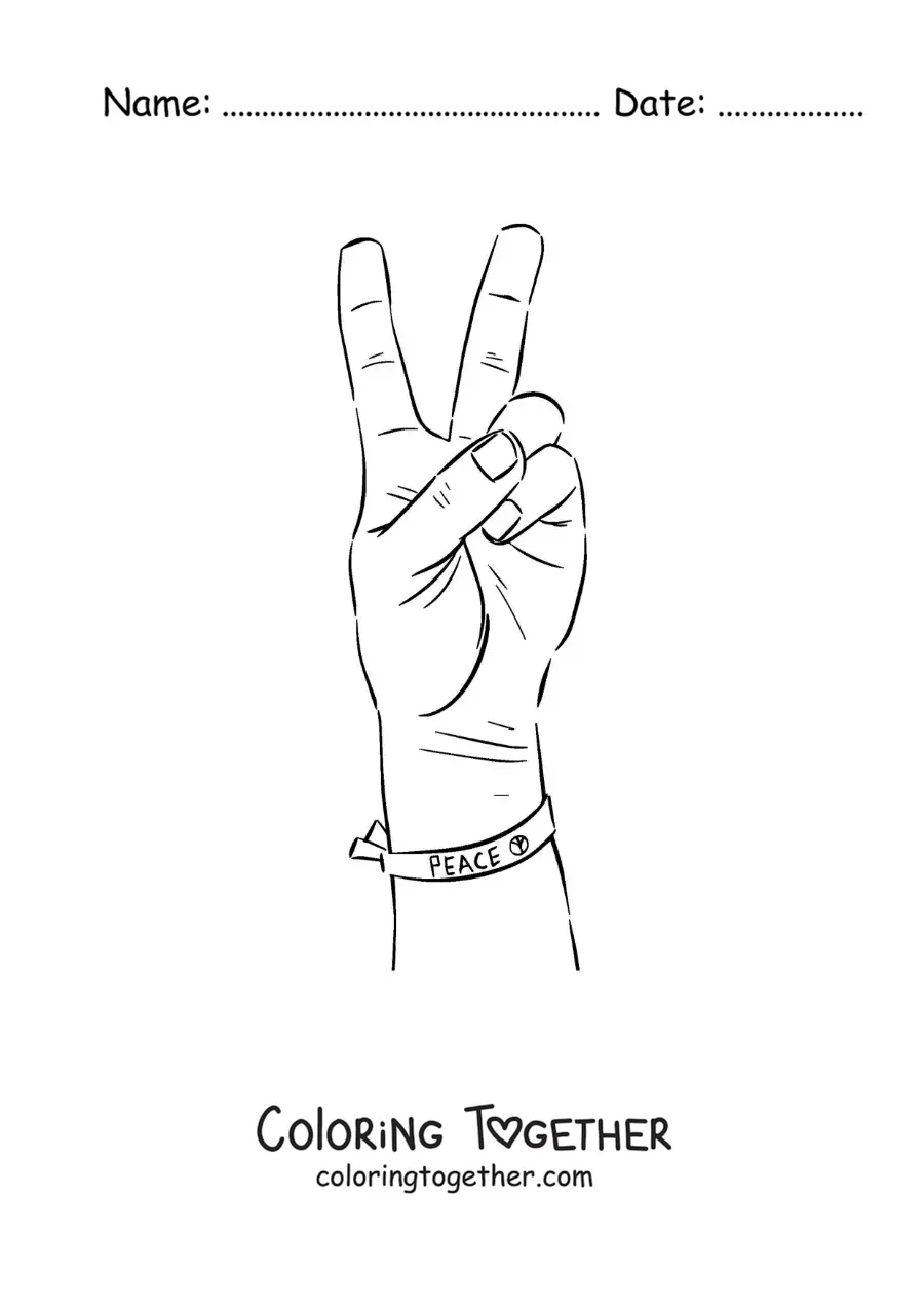 Coloring page of a hand with a bracelet