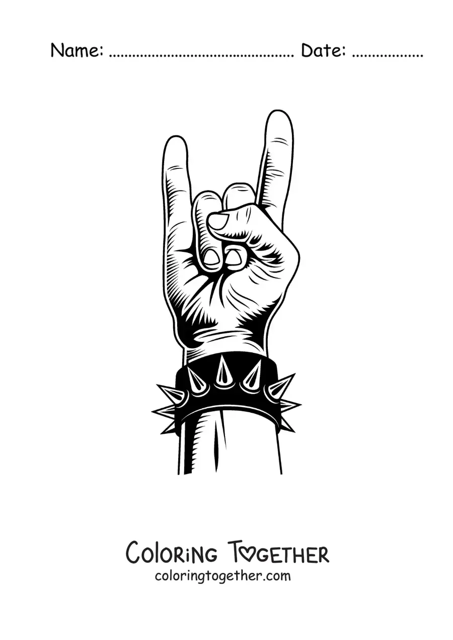 Coloring page of a hand with a rock bracelet